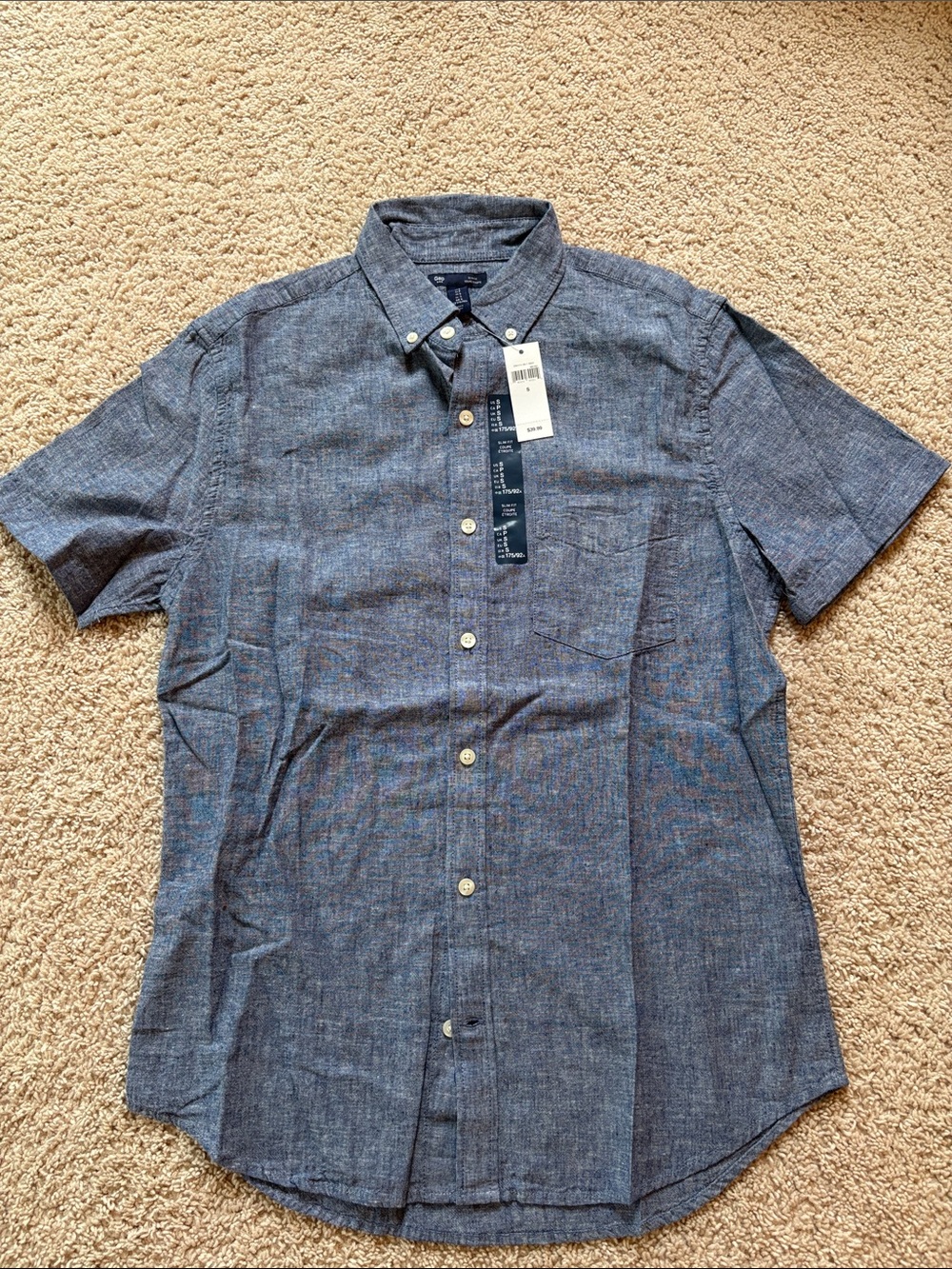 NWT-Men's GAP Short-Sleeve Chambray Button-Down Slim Fit Shirt